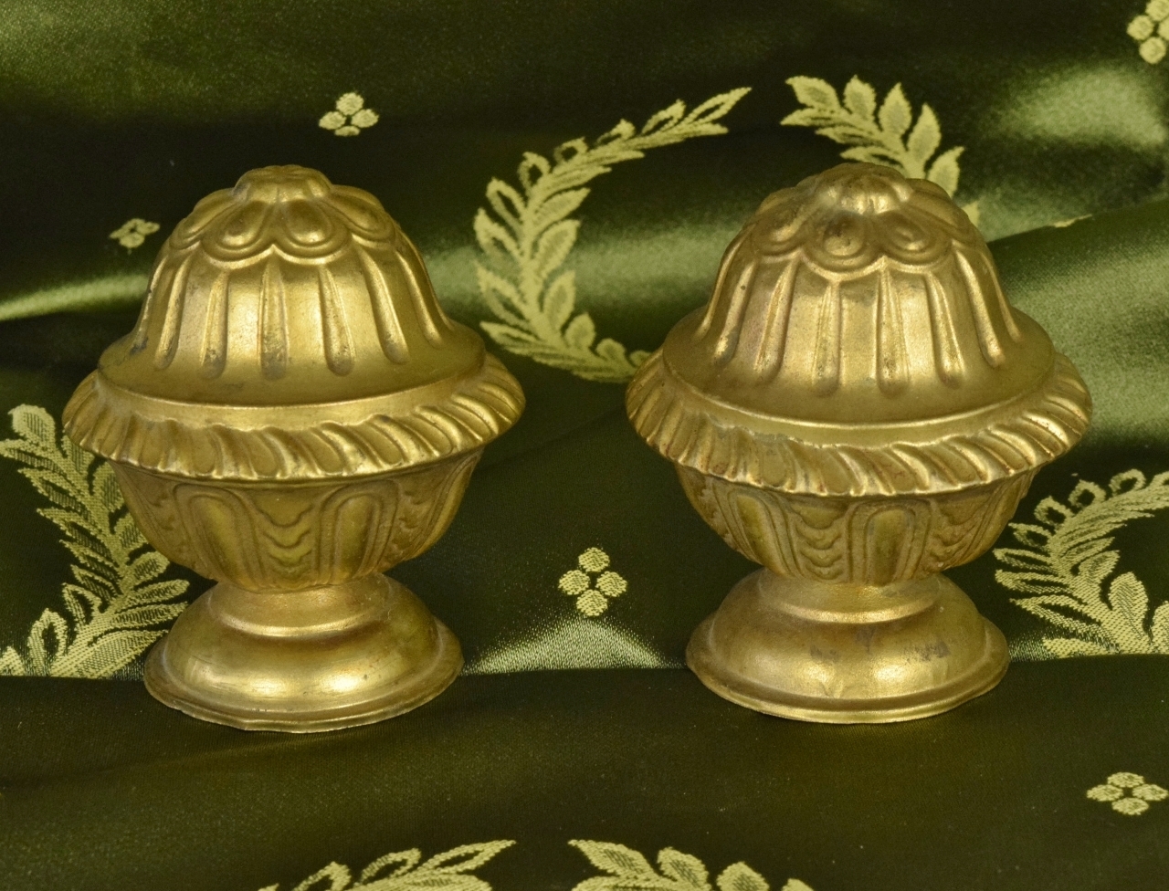 B984 - Pair Lovely Antique French Toleware Chateau Curtain Pole Finials,19th C