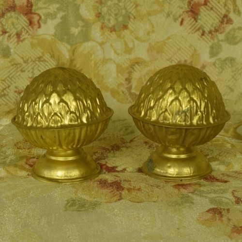 B1037 - Gorgeous Pair  Antique French Toleware Chateau Curtain Pole Finials,19th C
