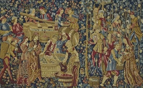 B1268 - Stunning Vintage French Woven Tapestry Wall Hanging 'Les Vendanges' de Cluny