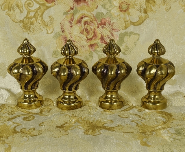 B1432 - Fabulous SET 4 Antique French Brass Curtain Pole Finials, Tres Chateau Chic