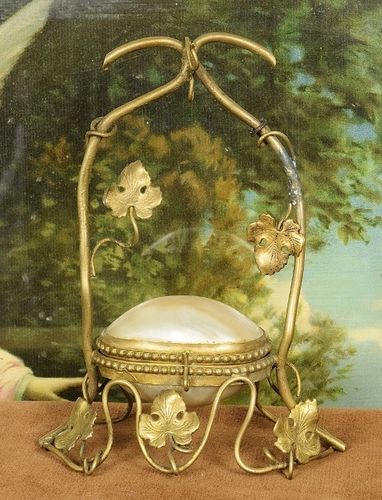 B1454 - Sublime Little Antique French Toleware Watch Stand, Mother of Pearl Box C 1860