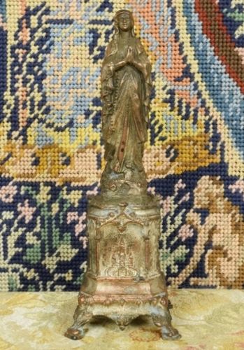 B1456 - Divine Antique French Copper on Spelter Virgin Mary, Madonna, Fabulous Patina