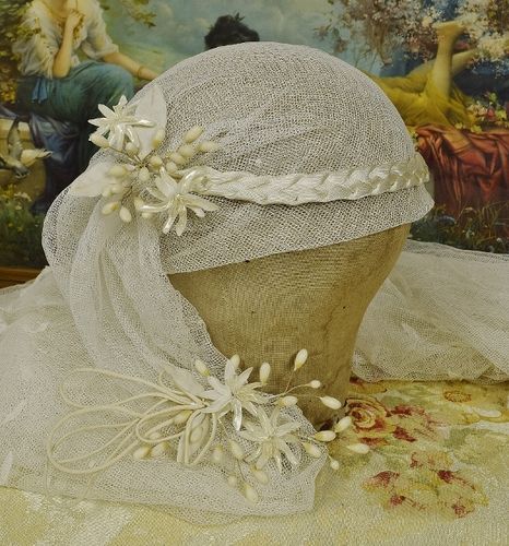 B1462 - Sublime Antique French Unused Bridal Couronne,Tiara, Crown & Wrist Corsage C1920
