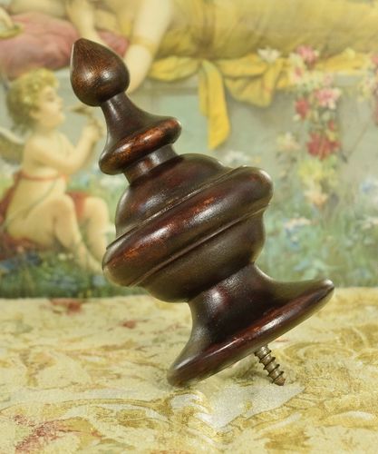 B1517 - Superb Antique French Turned Wood Mahogany Stair Newel Finial, Boule D' Escalier