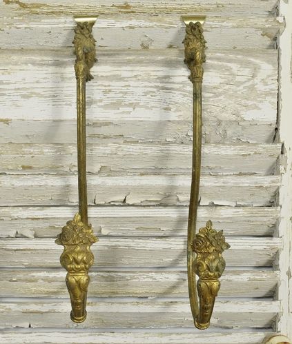 B1518 - Impressive Pair Large Antique French Curtain Tie / Hold Backs, Roses & Bows