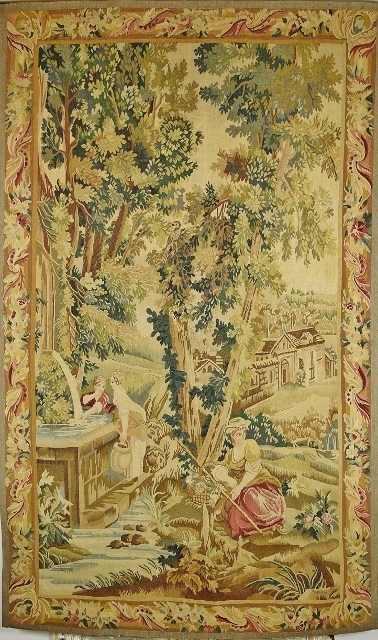 B1545 - Magnificent Huge Vintage French Woven Tapestry Wall Hanging, 18th C Country Scene