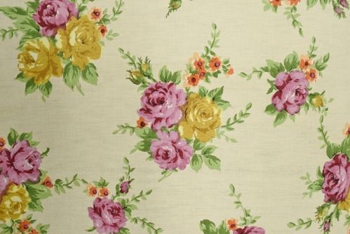 B1562 - Charming Pair Vintage French Roses & Leaves Print Cotton Curtains / Drapes