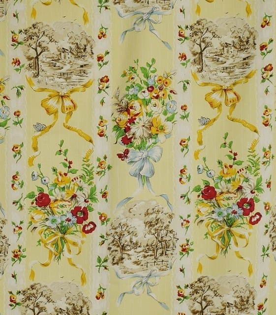 B1563 - Gorgeous Long Vintage French Printed Cotton Portiere / Curtain / Drape, C1930