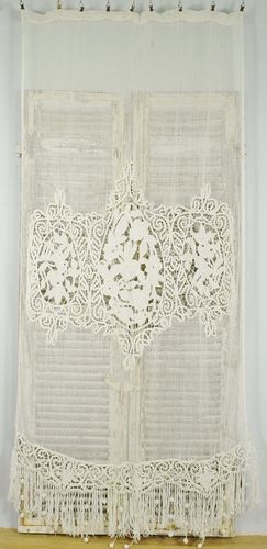 B1604 - Fabulous Antique French Long Richelieu & Filet Lace Tasseled Curtain / Drape