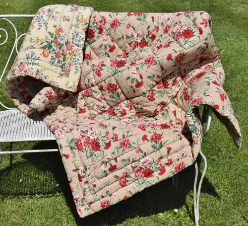 B1605 - Gorgeous Vintage French Hand Made Reversible Boutis Quilt, 2 Stunning Florals