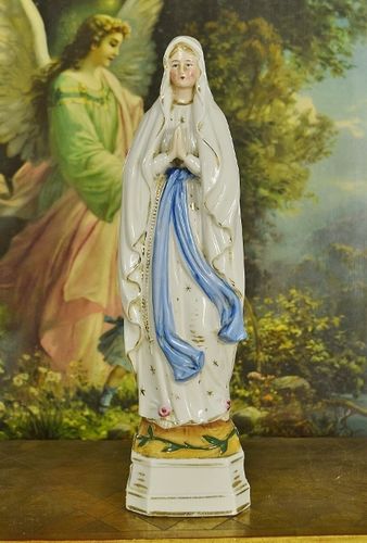 B1610 - Sublime Antique French Religious Porcelain Figure Virgin Mary, Madonna, 19th C