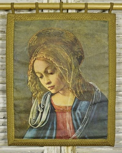 B1617 - Gorgeous Vintage French Religious Wall Hanging, Painted Virgin Mary, Madonna