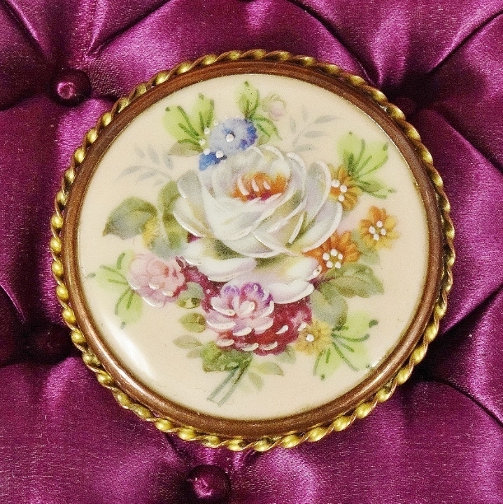 B1625 - Gorgeous Vintage French Hand Painted Porcelain Flower Brooch, Signed, Limoges