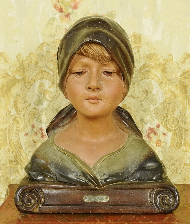B1631 - Sublime Antique French Plaster Bust, Pretty Country Maiden, 'Au Village' Circa 1900