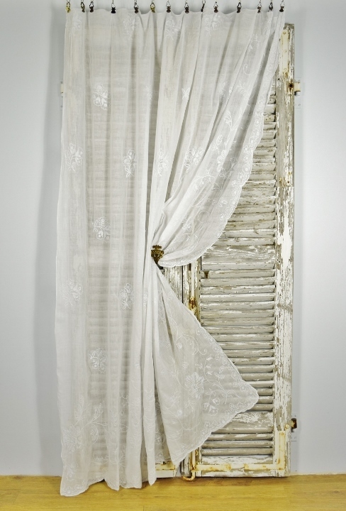 B1646 - Beautiful Antique French Fine Muslin Cornely Lace Curtain / Drape 19th Century