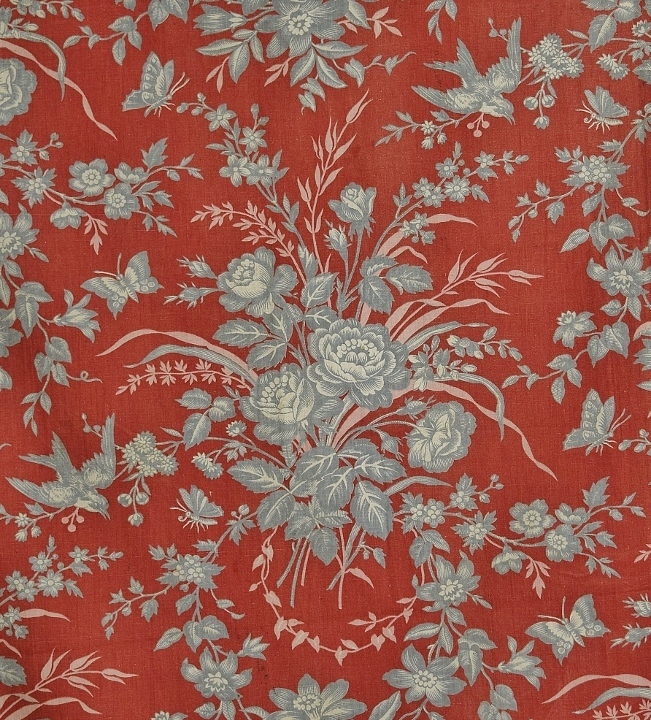 B1652 - Sublime Panel Antique French Printed Cotton Textile, Flowers &amp; Hirondelles 19th C