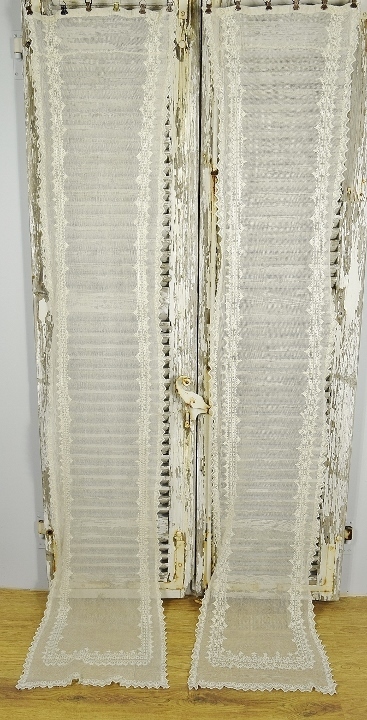 B1653 - Divine Pair Very Long Antique French Lace Chateau Curtains / Drapes 19th Century