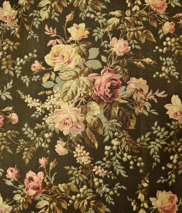 B1705 - Huge Panel / Curtain Fabulous Antique French Rose Design Cotton Cretonne 19th Century