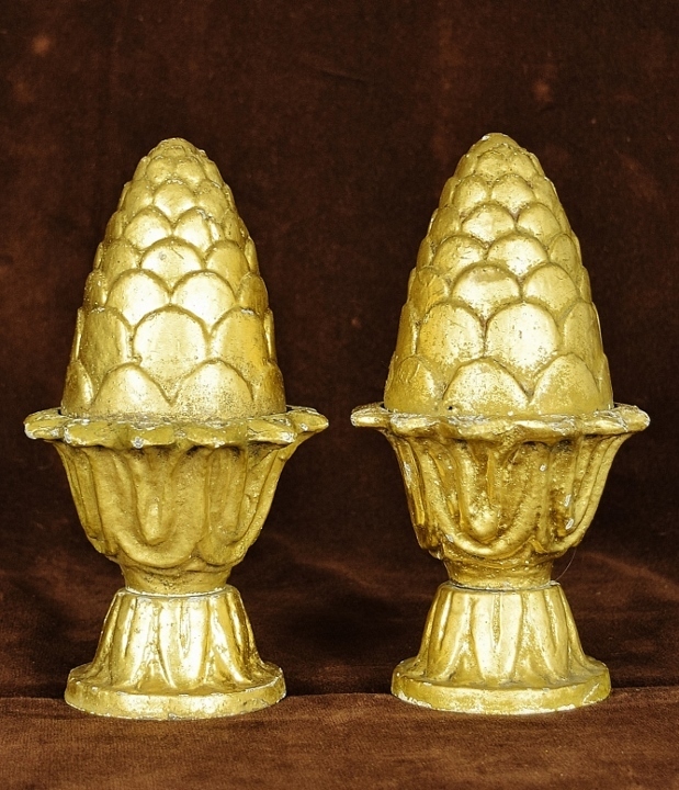 B1722 - Magnificent PAIR Antique French Pineapple Stair Newel Finials, Boule D' Escalier