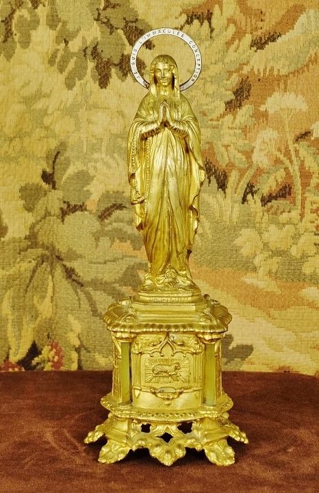 B1837 - Spectacular Antique French Gilded Spelter Virgin Mary, Madonna Religious Statue
