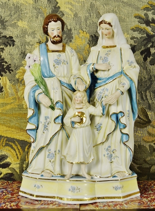 B1862 - Beautiful Large Antique Religious Bisque Statue Holy Family, Jesus, Joseph, Mary