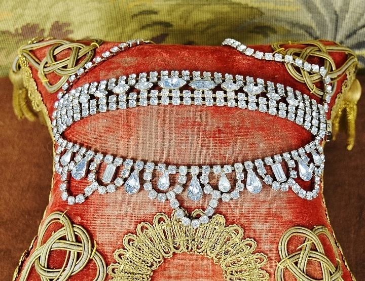 B1865 - Divine Vintage French Necklace & Bracelet Set, Pale Blue Crystal Diamante Stones