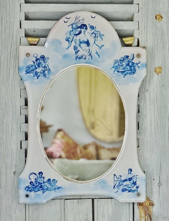 B1885 - Fantastic Antique Italian Glass Mirror With Fairies / Cherubs / Angels, 19th Century