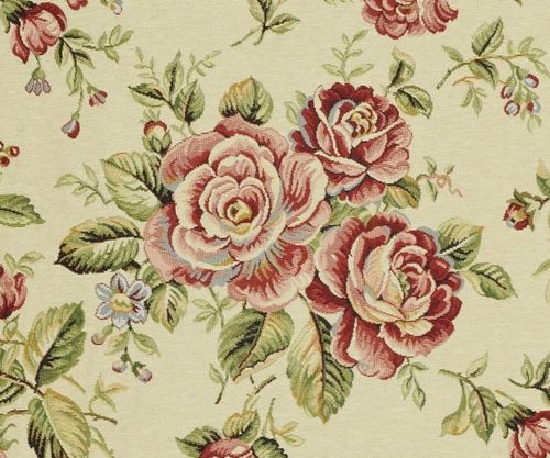 B1904 - Gorgeous Long Vintage French Red Roses and Leaves Woven 'Tapestry' Fabric Panel