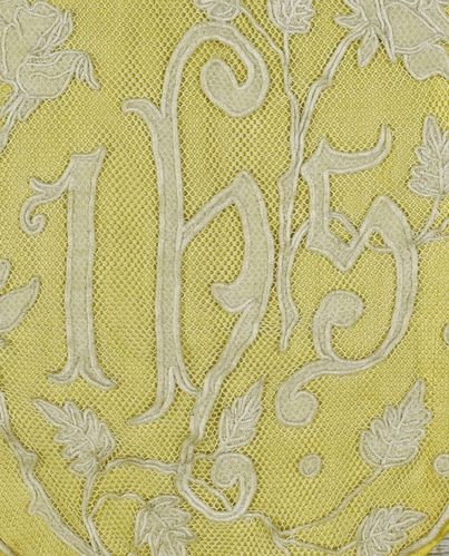 B1935 - Beautiful Antique French Cornely Lace & Applique Church Procession Pelmet, 19th Century