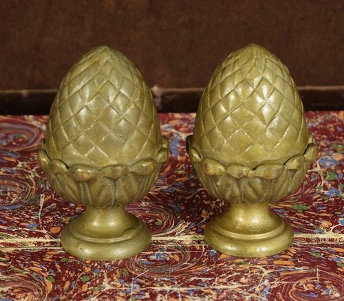 B1968 - Superb Pair Antique French Brass Pineapple Curtain Pole Finials, Chateau Chic