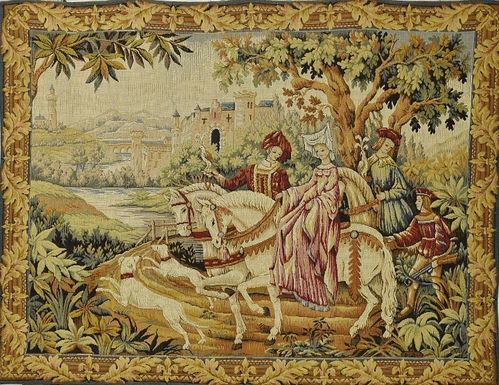 B1972 - Stunning Vintage French Tapestry Wall Hanging, Medieval Scene, 'Duc De Berry'