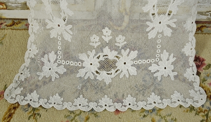 B1981 - Divine Long Antique French Cornely Lace, Applique & Embroidered Curtain / Drape