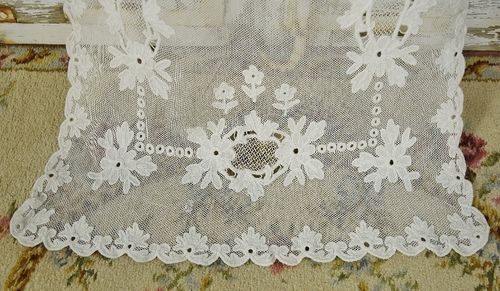 B1981 - Divine Long Antique French Cornely Lace, Applique & Embroidered Curtain / Drape