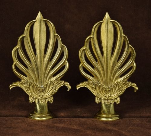 B1991 - Impressive Pair Antique French Gilded Brass Chateau Curtain Pole Finials, 19th C