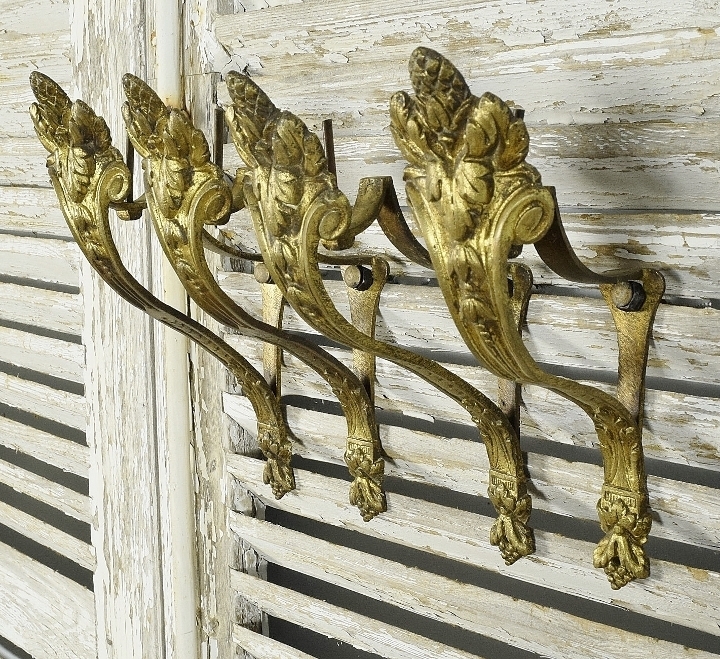 B1994 - Fabulous Set 4 Large Antique French Curtain Pole Holders, Pineapple Crest, 19th Century