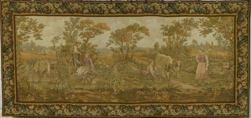B2001 - Stunning Vintage French Woven Tapestry Wall Hanging, 18th Century Bucolic Rural Scene